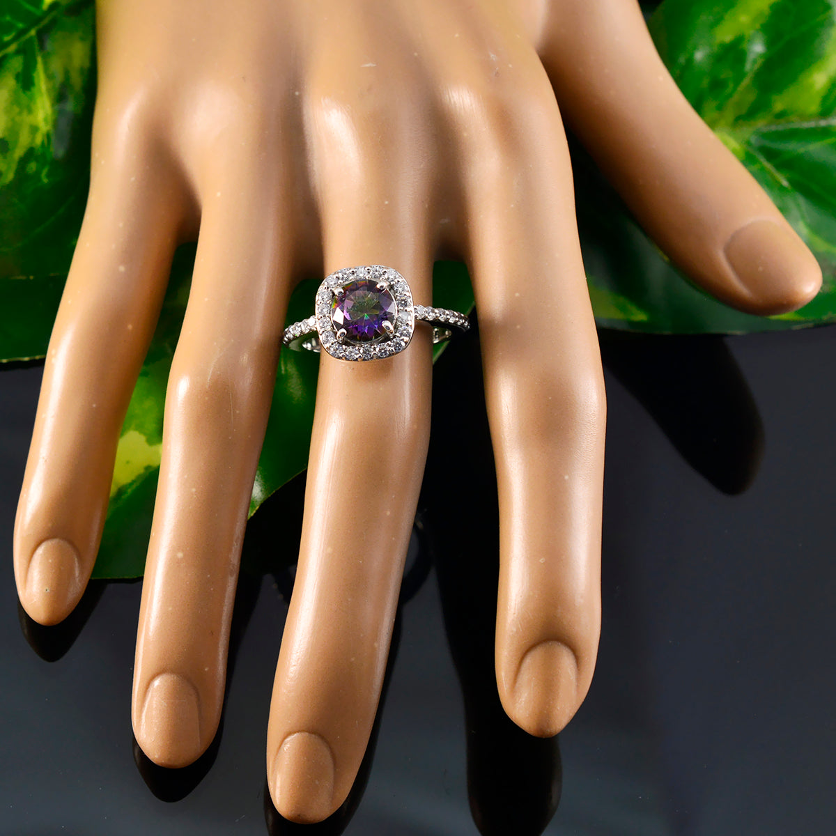 Mystic Quartz Halo Moroccan 925 Silver multicolor Gemstone Slim Graceful Ring Jewellery