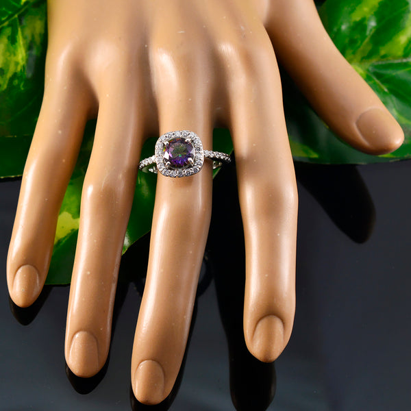 Mystic Quartz Halo Moroccan 925 Silver multicolor Gemstone Slim Graceful Ring Jewellery