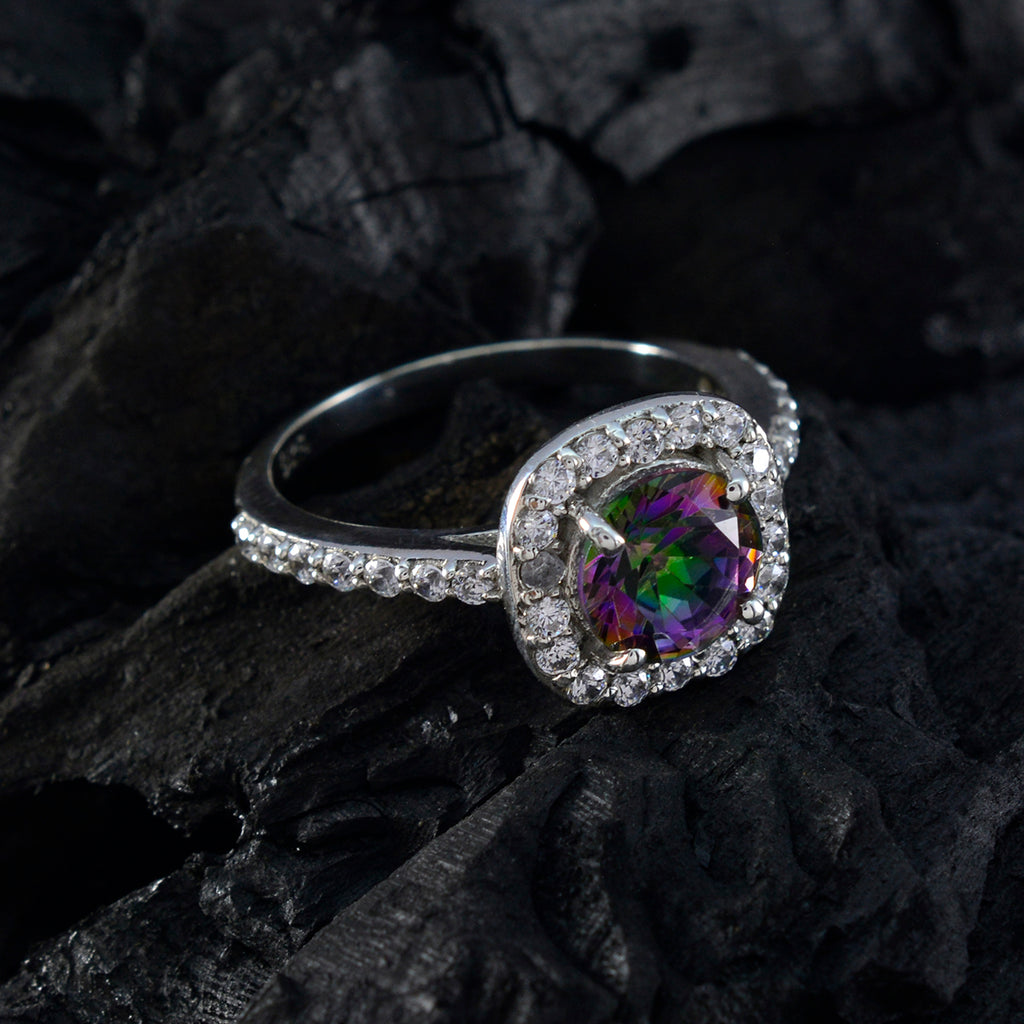 Mystic Quartz Halo Moroccan 925 Silver multicolor Gemstone Slim Graceful Ring Jewellery