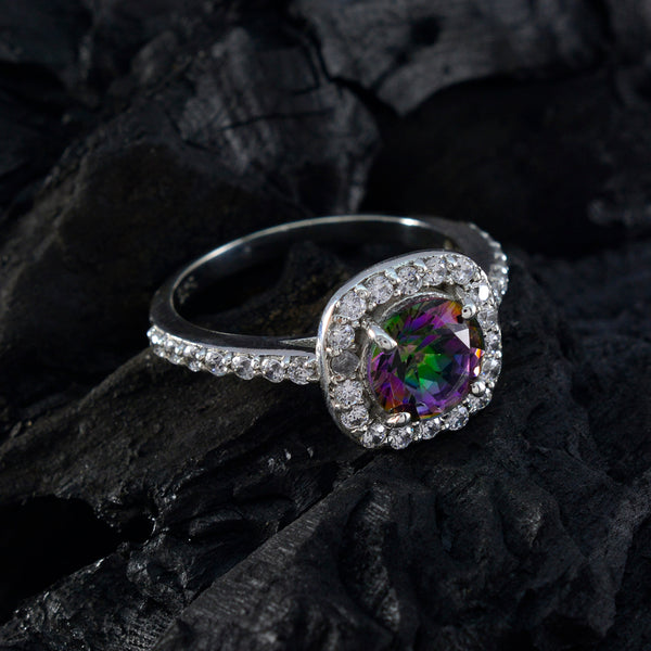 Mystic Quartz Halo Moroccan 925 Silver multicolor Gemstone Slim Graceful Ring Jewellery