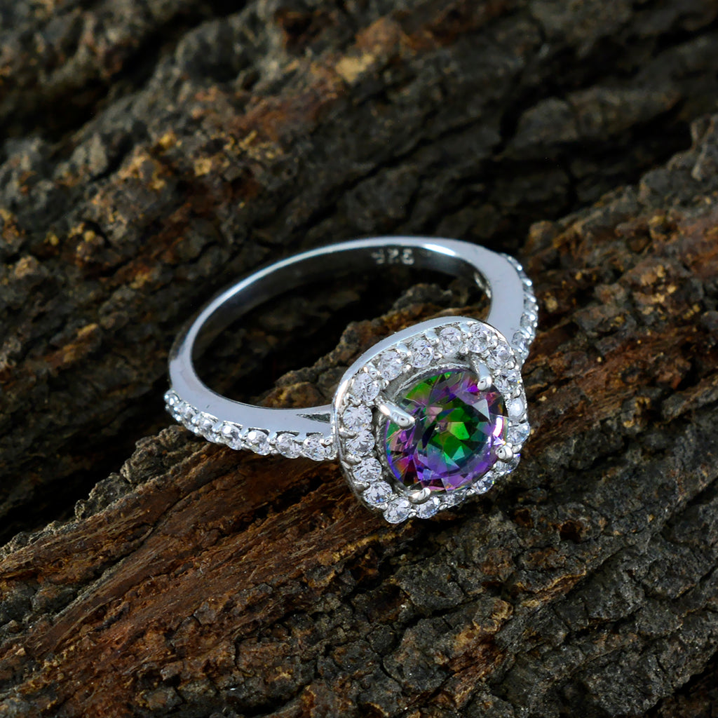 Mystic Quartz Halo Moroccan 925 Silver multicolor Gemstone Slim Graceful Ring Jewellery