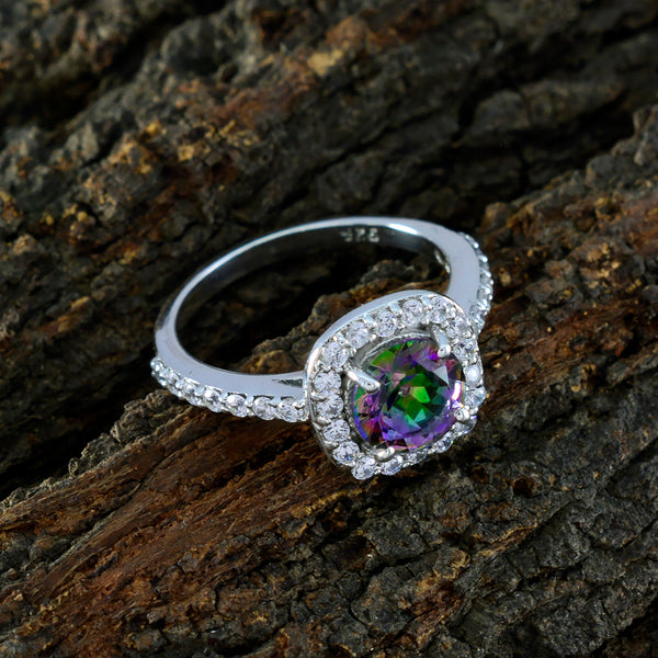 Mystic Quartz Halo Moroccan 925 Silver multicolor Gemstone Slim Graceful Ring Jewellery