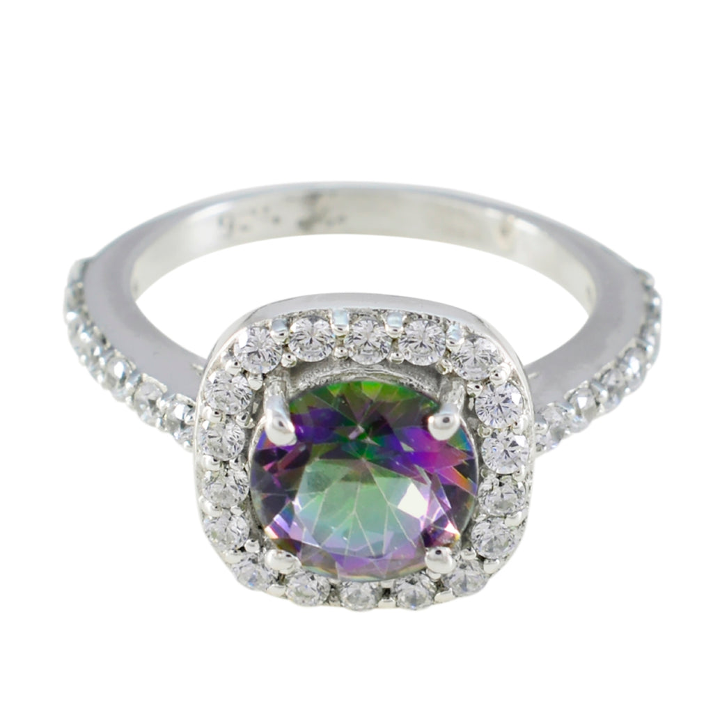 Mystic Quartz Halo Moroccan 925 Silver multicolor Gemstone Slim Graceful Ring Jewellery