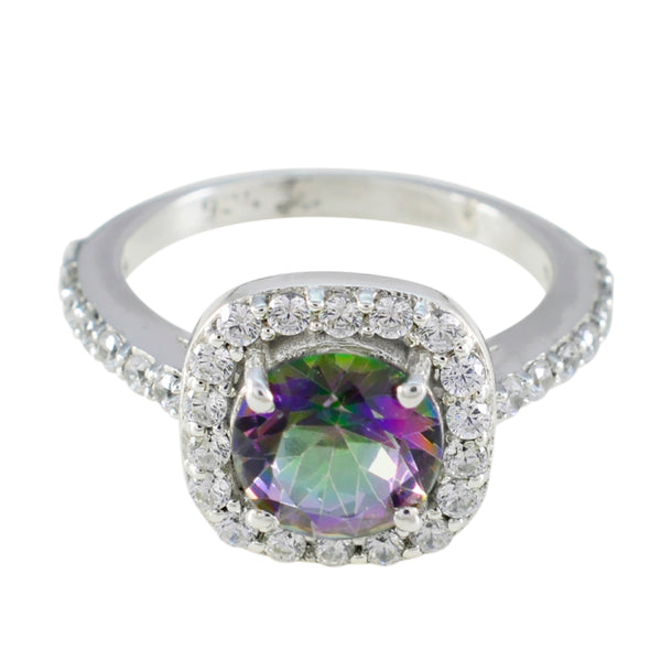 Mystic Quartz Halo Moroccan 925 Silver multicolor Gemstone Slim Graceful Ring Jewellery