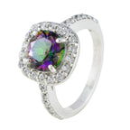 Mystic Quartz Halo Moroccan 925 Silver multicolor Gemstone Slim Graceful Ring Jewellery