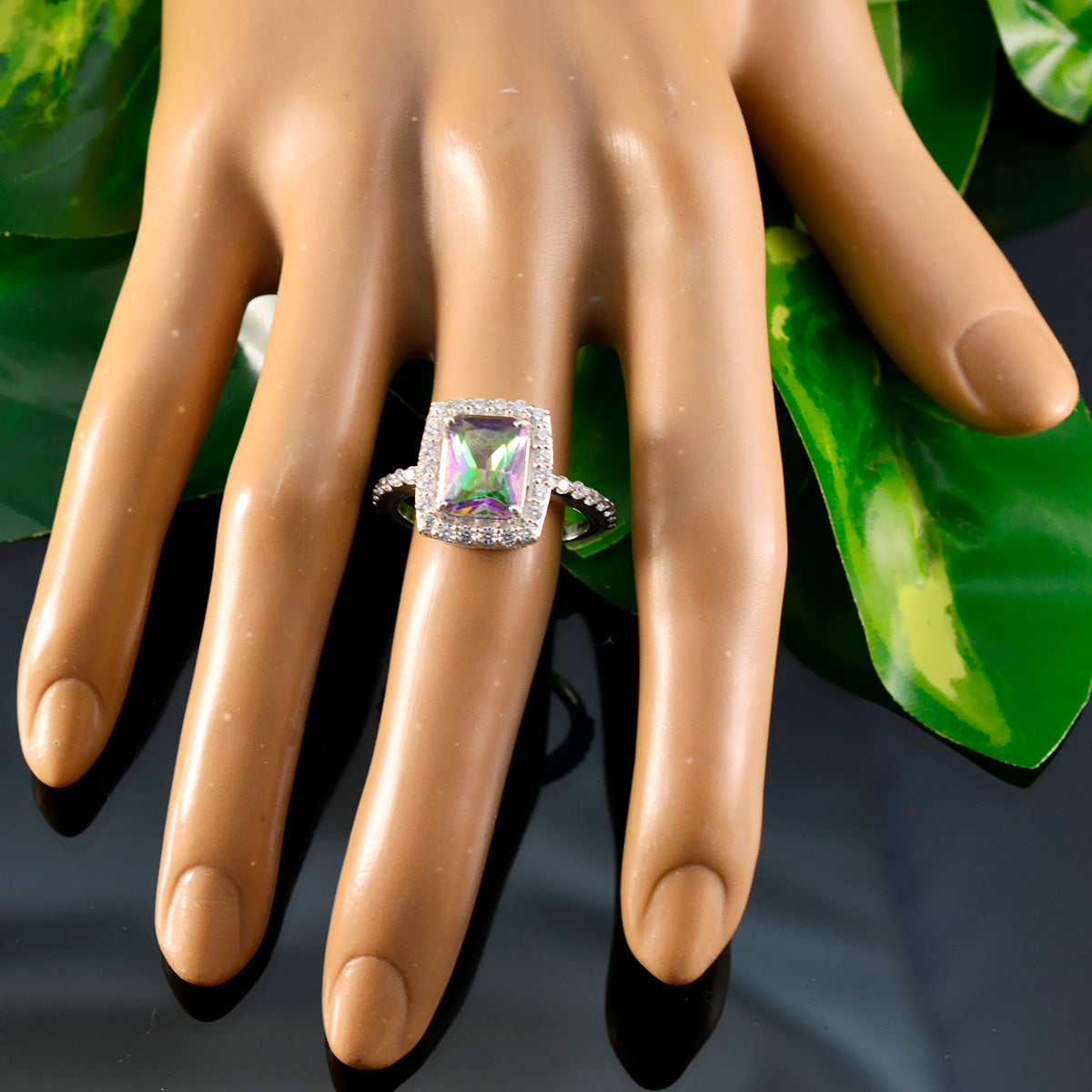 Mystic Quartz Halo Egyptian Silver multicolor Gems Minimal Cultural Ring Jewellery