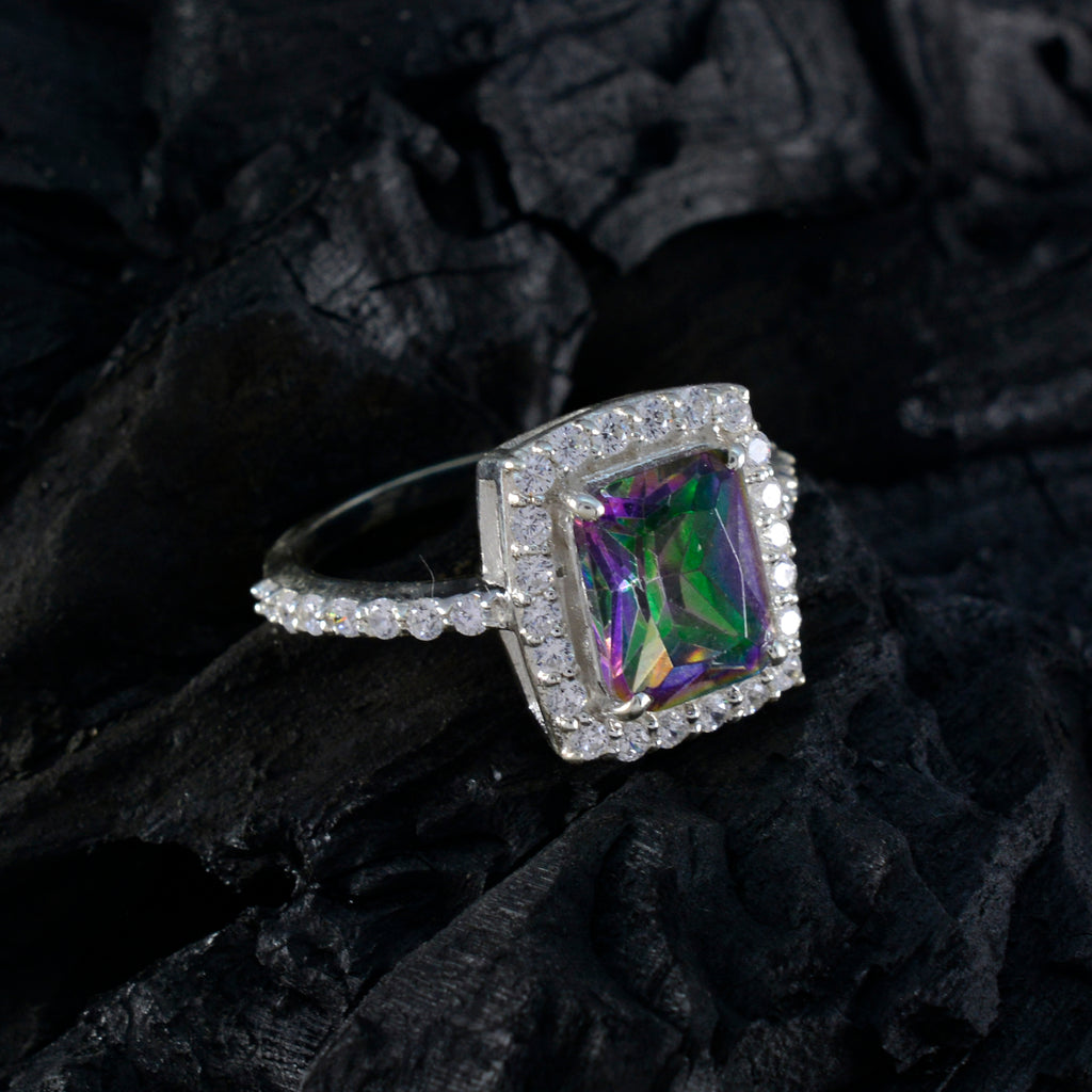 Mystic Quartz Halo Egyptian Silver multicolor Gems Minimal Cultural Ring Jewellery