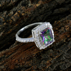 Mystic Quartz Halo Egyptian Silver multicolor Gems Minimal Cultural Ring Jewellery