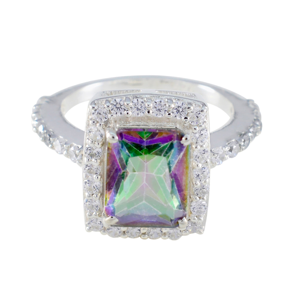 Mystic Quartz Halo Egyptian Silver multicolor Gems Minimal Cultural Ring Jewellery Imagen principal del producto