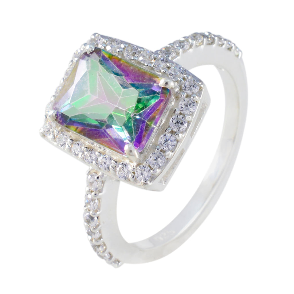 Mystic Quartz Halo Egyptian Silver multicolor Gems Minimal Cultural Ring Jewellery