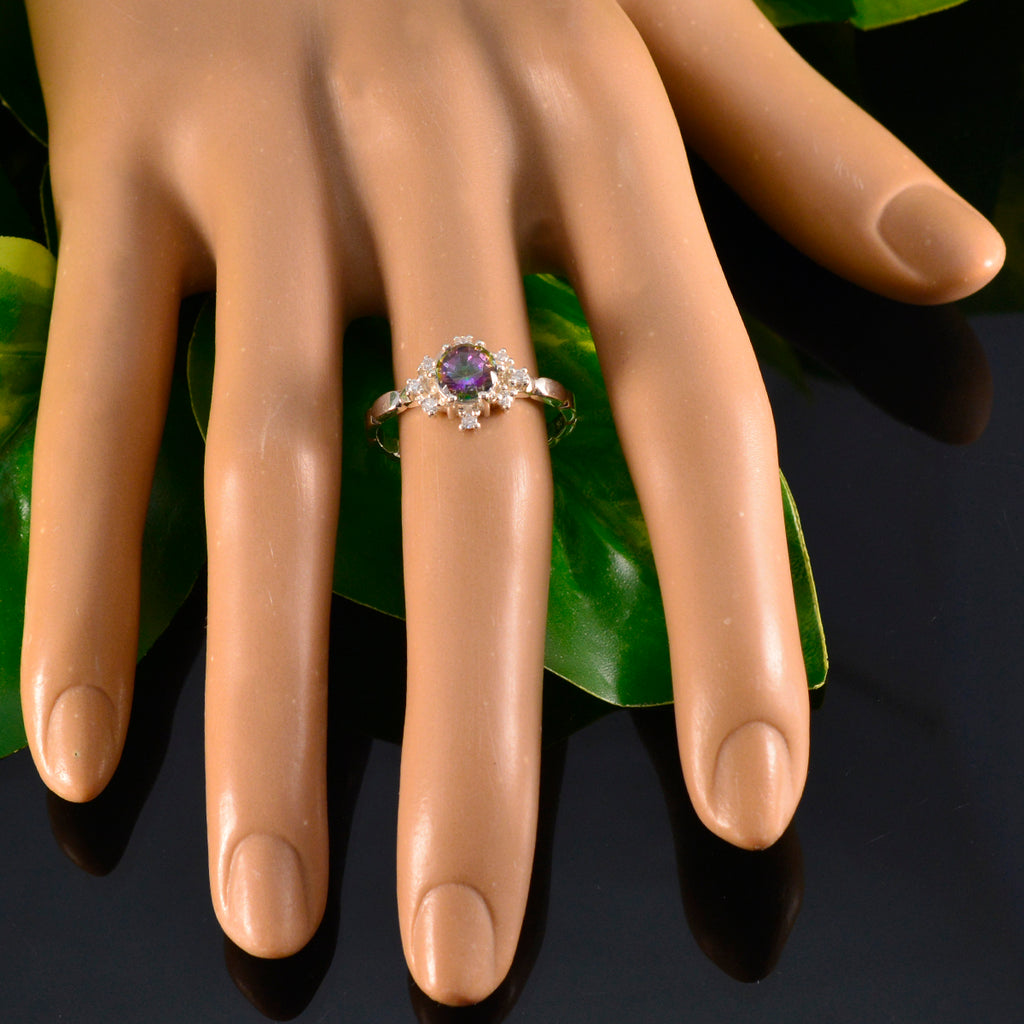 Mystic Quartz Halo American Sterling Silver multicolor Gemstones Dainty Glamorous Ring Jewelry