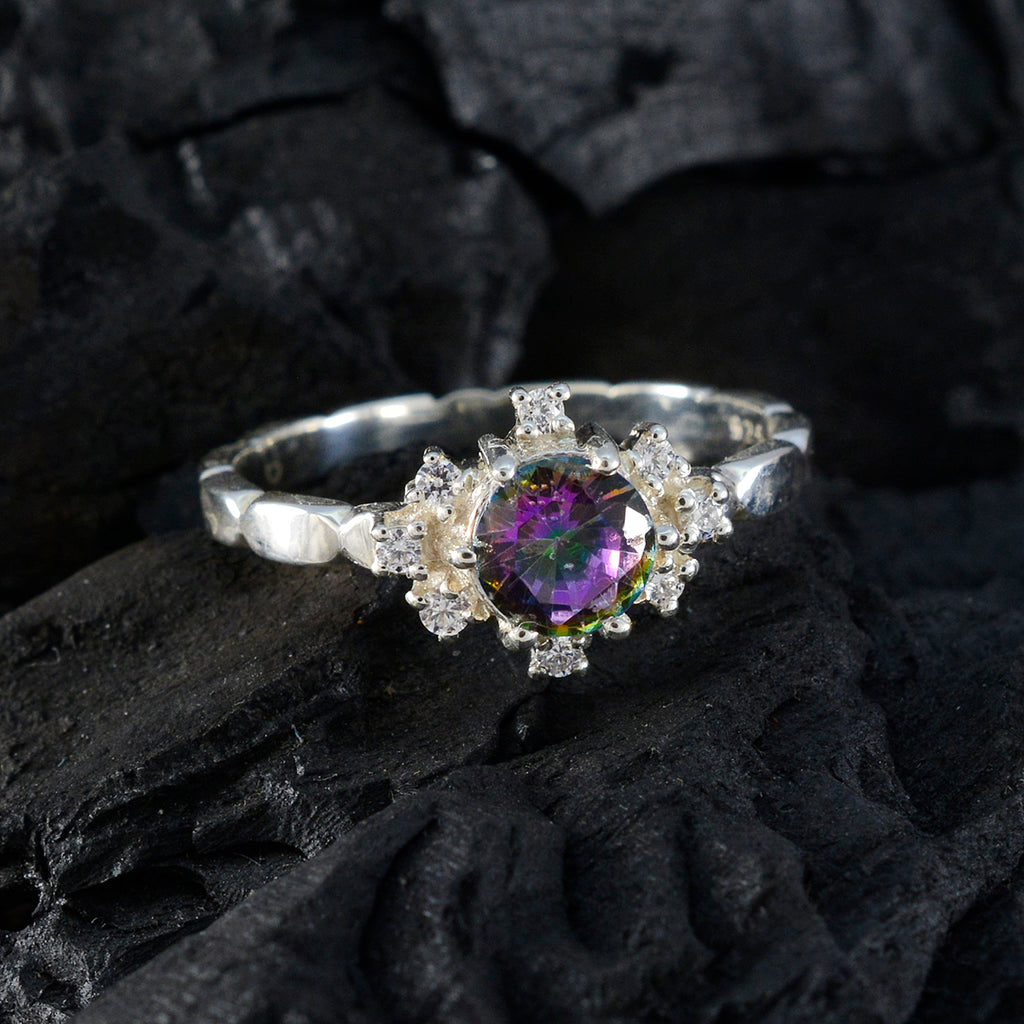 Mystic Quartz Halo American Sterling Silver multicolor Gemstones Dainty Glamorous Ring Jewelry