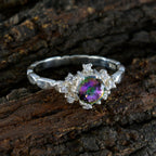 Mystic Quartz Halo American Sterling Silver multicolor Gemstones Dainty Glamorous Ring Jewelry