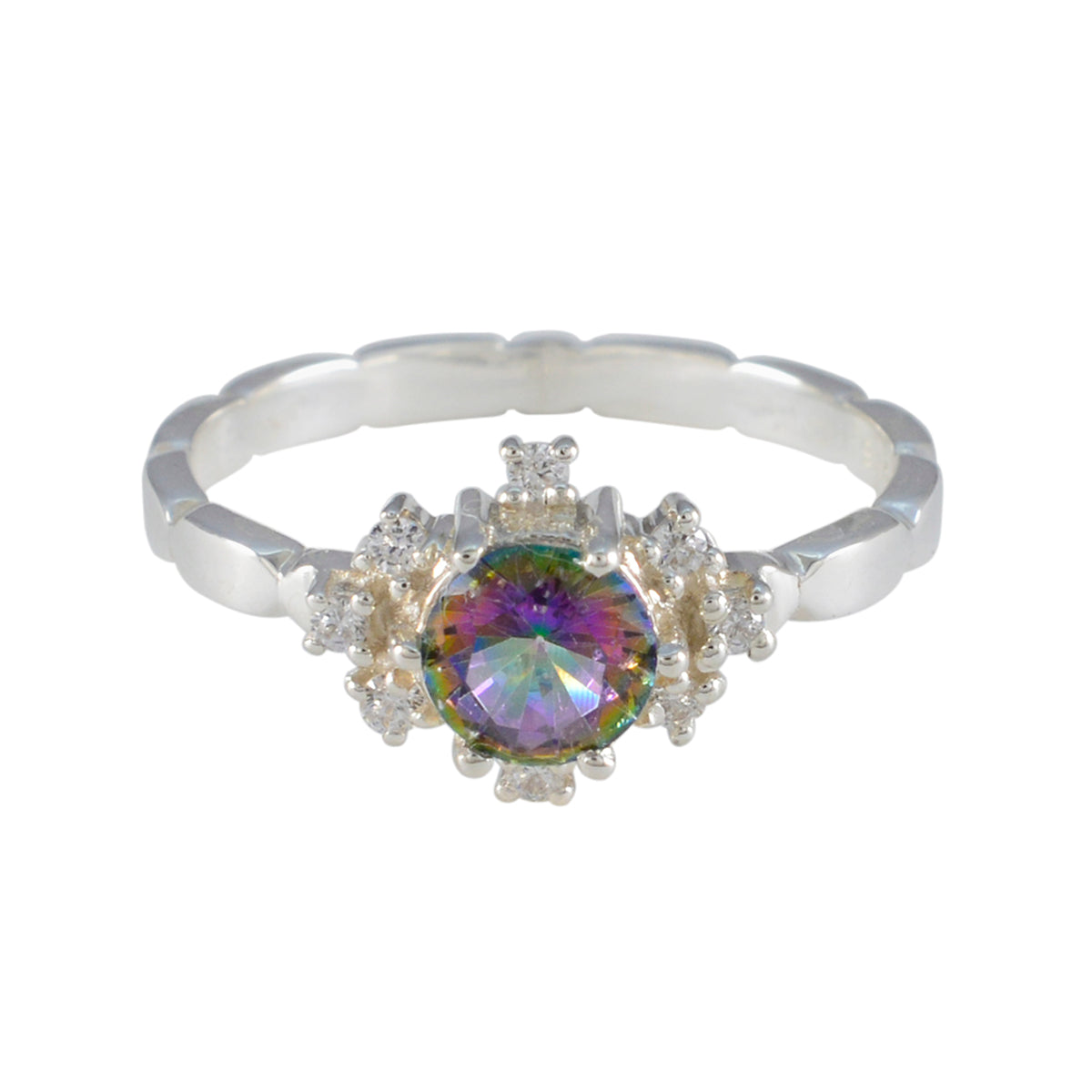 Mystic Quartz Halo American Sterling Silver multicolor Gemstones Dainty Glamorous Ring Jewelry メイン画像
