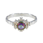 Mystic Quartz Halo American Sterling Silver multicolor Gemstones Dainty Glamorous Ring Jewelry