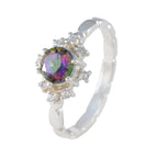 Mystic Quartz Halo American Sterling Silver multicolor Gemstones Dainty Glamorous Ring Jewelry