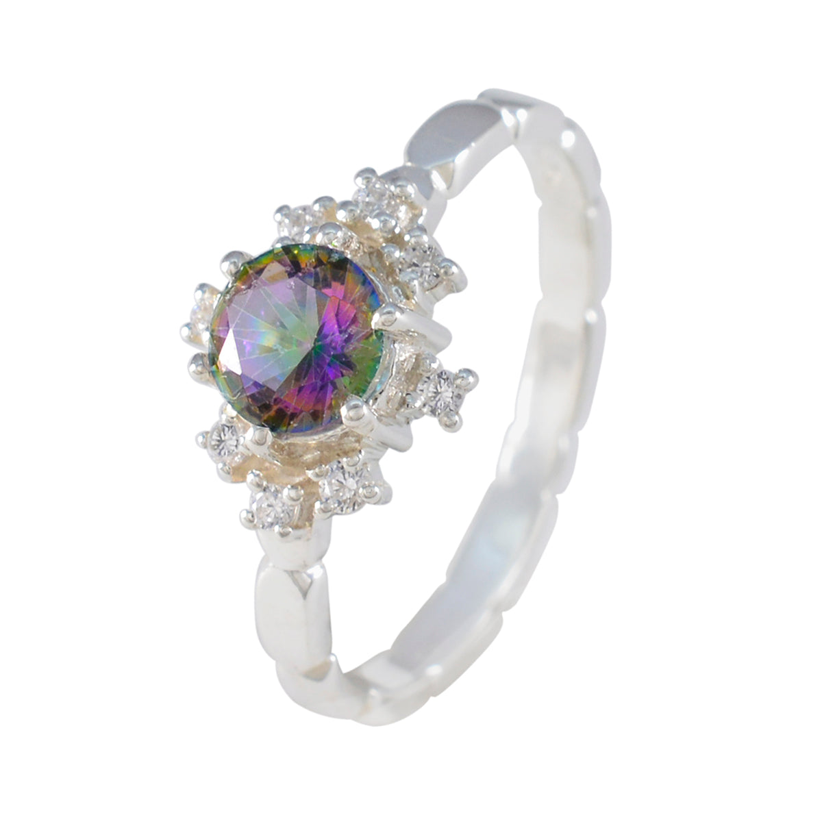 Mystic Quartz Halo American Sterling Silver multicolor Gemstones Dainty Glamorous Ring Jewelry