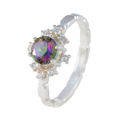 Mystic Quartz Halo American Sterling Silver multicolor Gemstones Dainty Glamorous Ring Jewelry