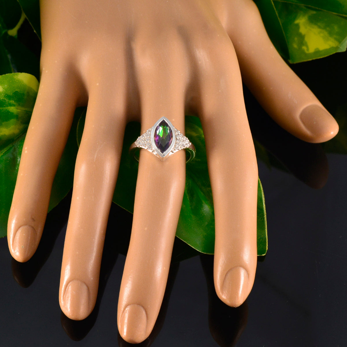 Mystic Quartz Halo Russian Sterling Silver multicolor Gemstone Featherlight Graceful Ring Jewelry