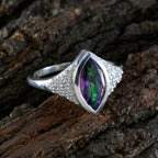 Mystic Quartz Halo Russian Sterling Silver multicolor Gemstone Featherlight Graceful Ring Jewelry