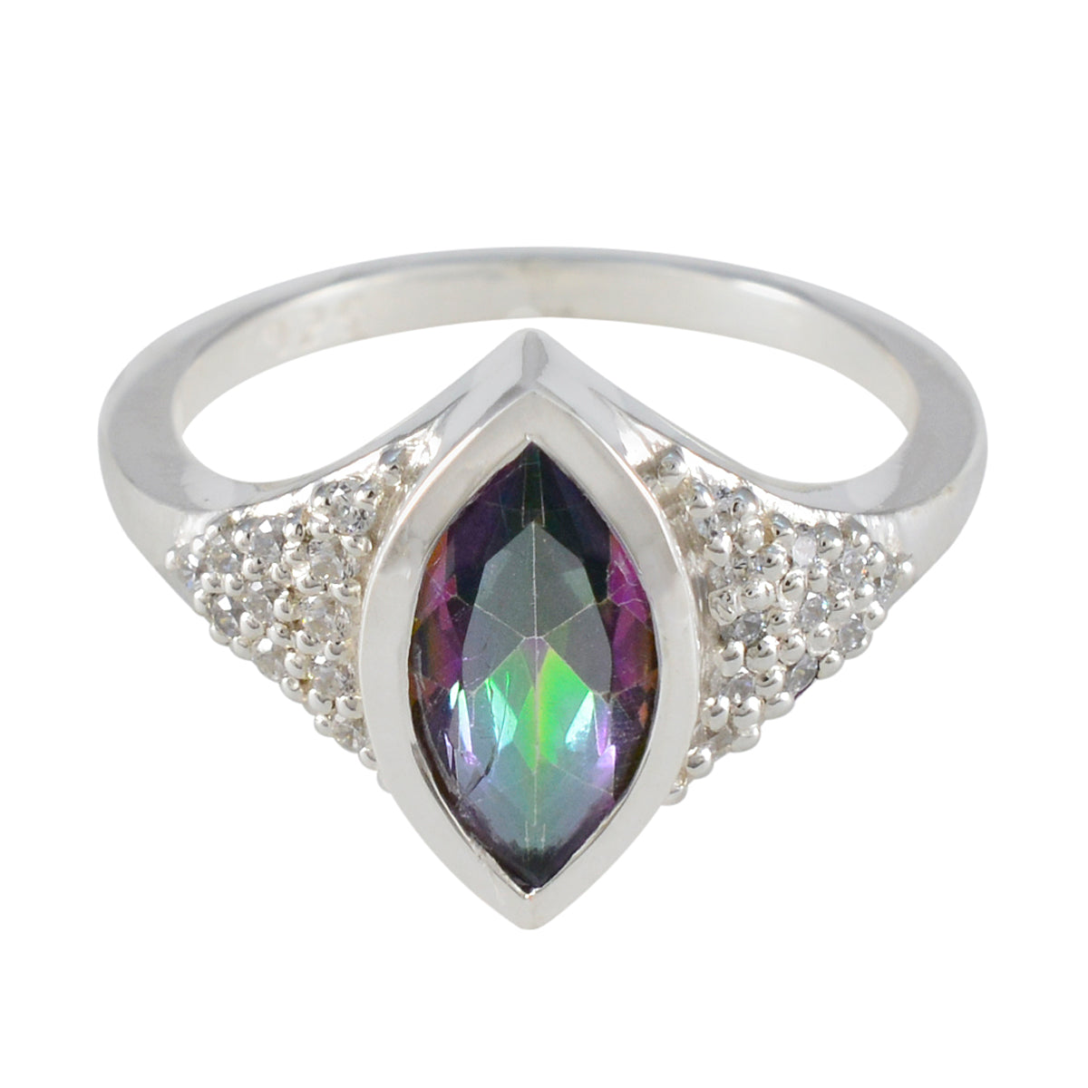 Mystic Quartz Halo Russian Sterling Silver multicolor Gemstone Featherlight Graceful Ring Jewelry Huvudsaklig produktbild