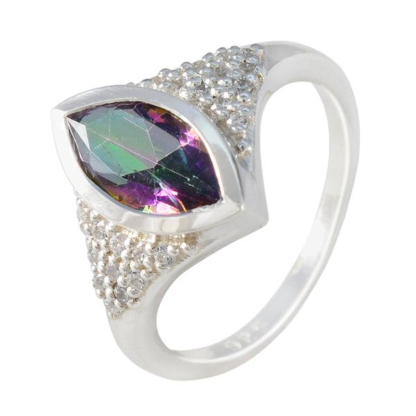 Mystic Quartz Halo Russian Sterling Silver multicolor Gemstone Featherlight Graceful Ring Jewelry