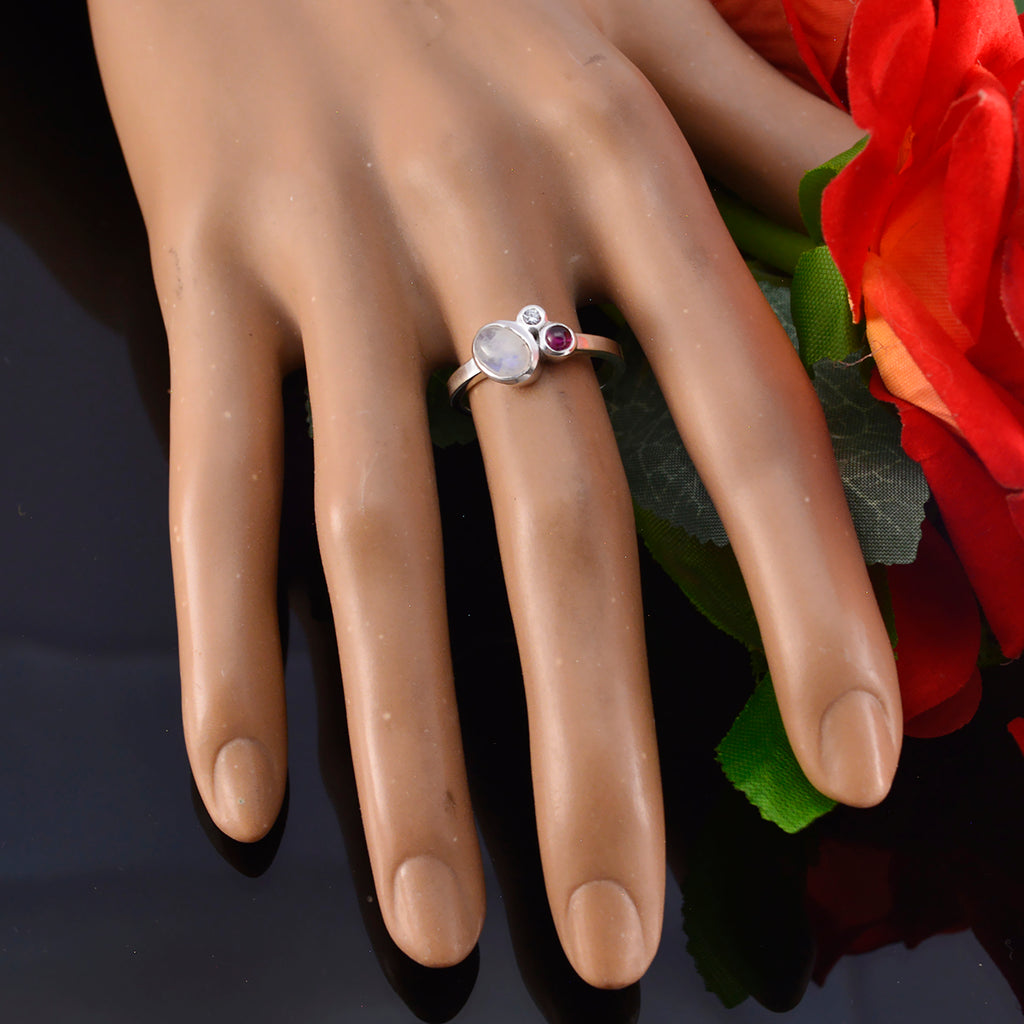 Multi Stone Trilogy Korean 925 Silver multicolor Gems Whisper thin Romantic Ring Jewellery