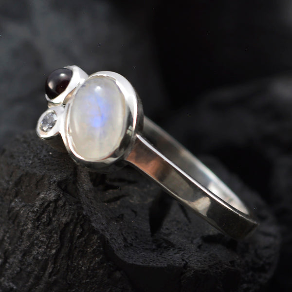 Multi Stone Trilogy Korean 925 Silver multicolor Gems Whisper thin Romantic Ring Jewellery