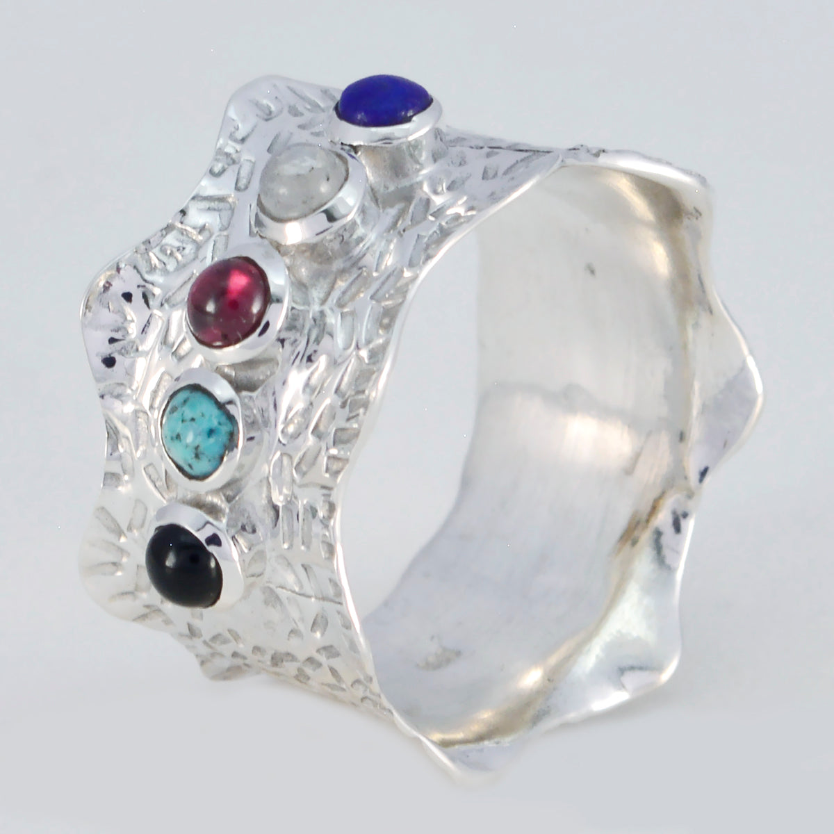 Multi Stone Penta German Silver multicolor Gems Mid weight Vintage Band Jewellery Huvudsaklig produktbild
