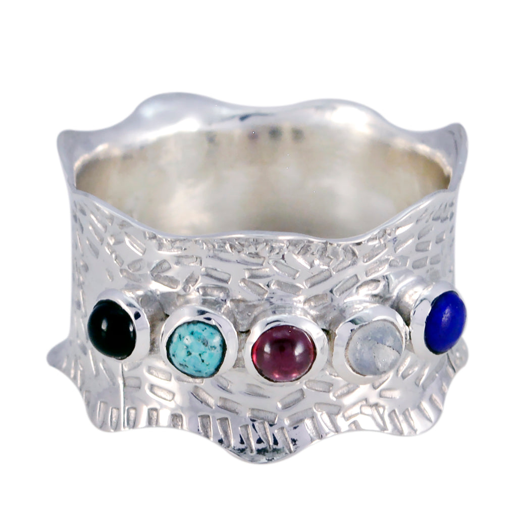 Multi Stone Penta German Silver multicolor Gems Mid weight Vintage Band Jewellery