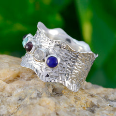 Multi Stone Penta German Silver multicolor Gems Mid weight Vintage Band Jewellery