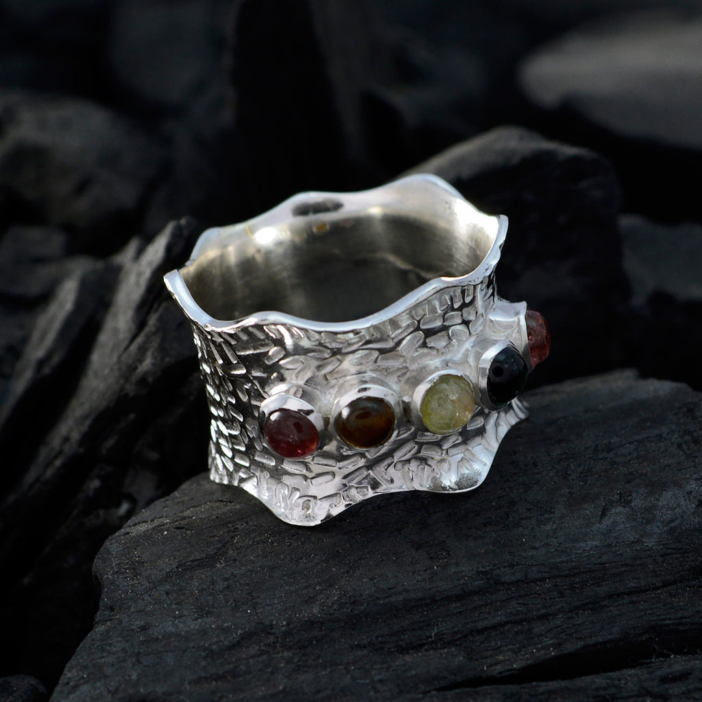Multi Stone Penta Indian 92.5 Silver multicolor Gemstones Mid weight Vintage Band Jewellery