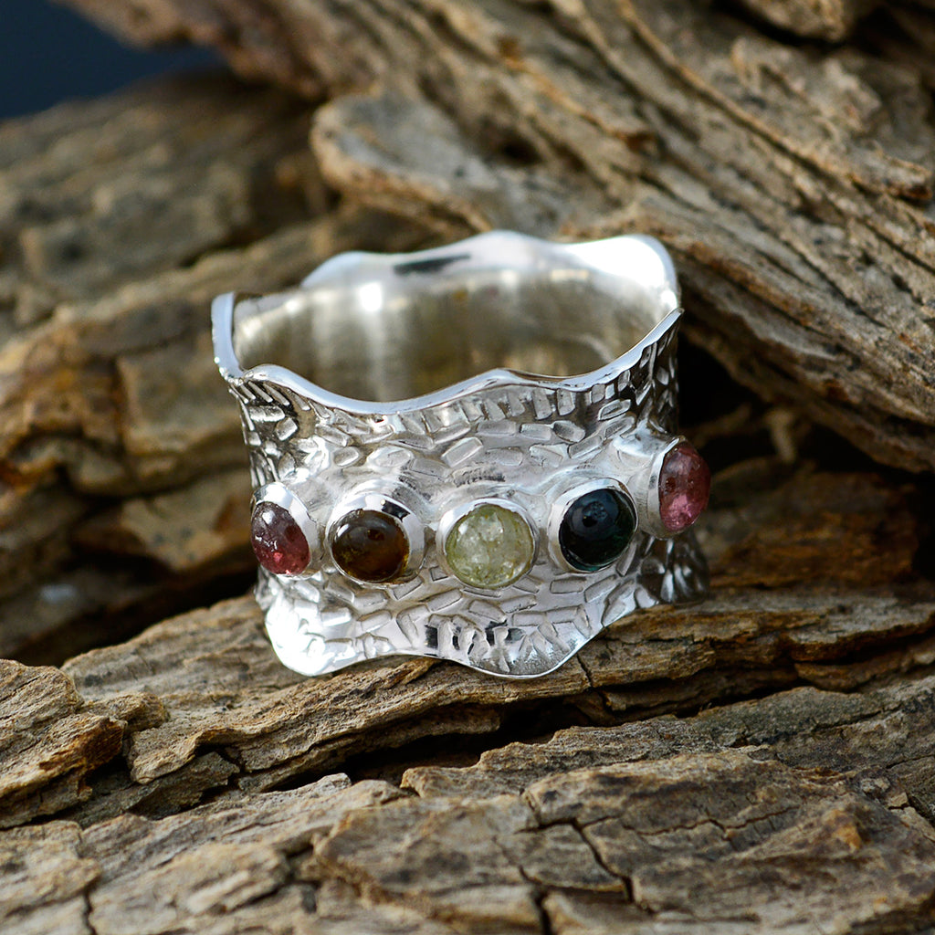Multi Stone Penta Indian 92.5 Silver multicolor Gemstones Mid weight Vintage Band Jewellery