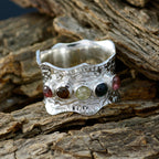 Multi Stone Penta Indian 92.5 Silver multicolor Gemstones Mid weight Vintage Band Jewellery