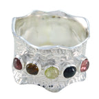 Multi Stone Penta Indian 92.5 Silver multicolor Gemstones Mid weight Vintage Band Jewellery