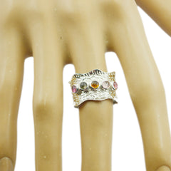 Multi Stone Penta Indian Sterling Silver multicolor Gemstone Mid weight Vintage Band Jewelry
