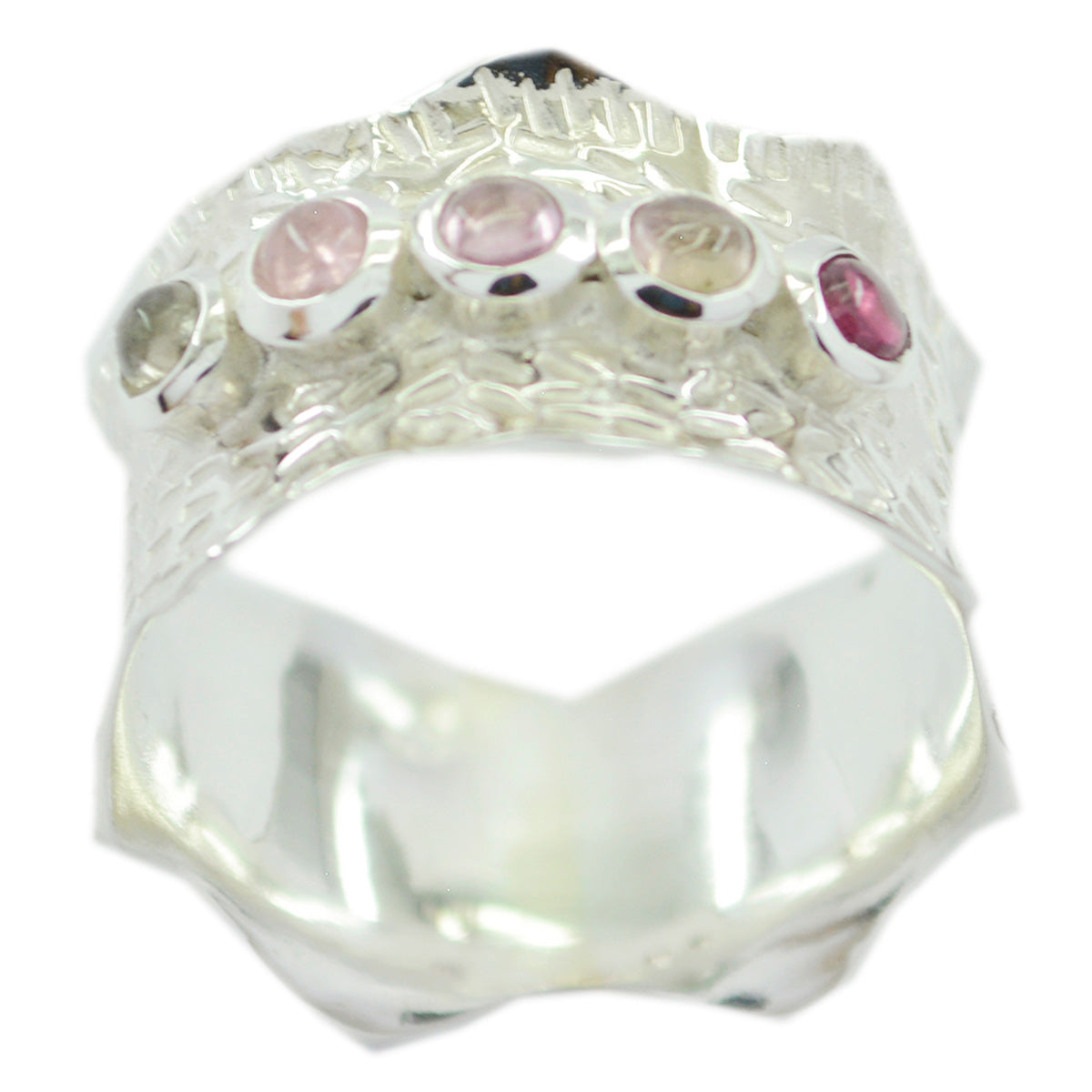 Multi Stone Penta African 925 Silver multicolor Gemstones Mid weight Vintage Band Jewellery