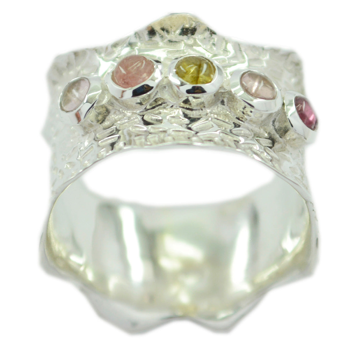 Multi Stone Penta Russian 92.5 Silver multicolor Gems Mid weight Vintage Band Jewelry Huvudsaklig produktbild