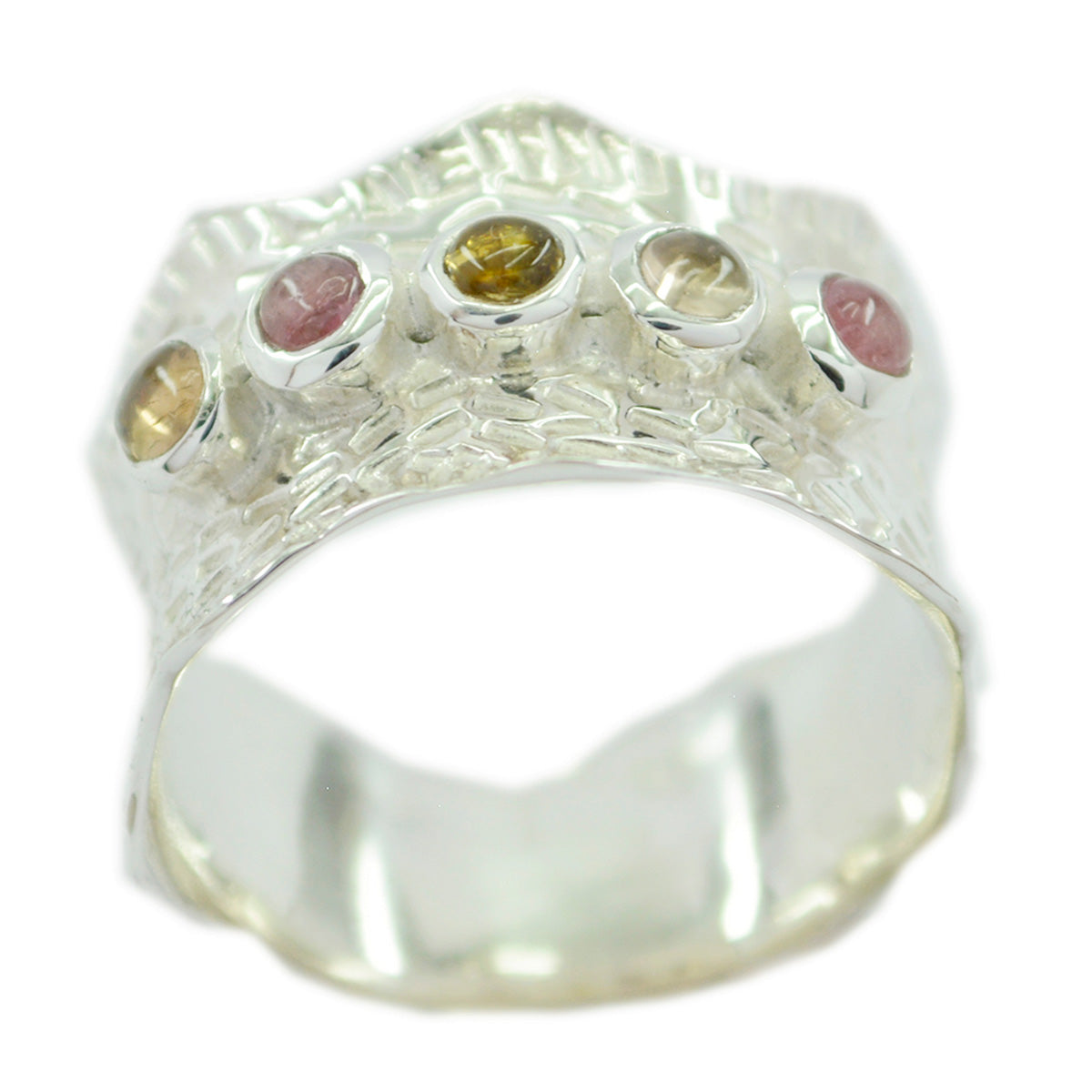Multi Stone Penta Moroccan 925 Sterling Silver multicolor Gemstone Mid weight Vintage Band Jewellery