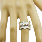 Multi Stone Penta Moroccan 925 Sterling Silver multicolor Gemstone Mid weight Vintage Band Jewellery