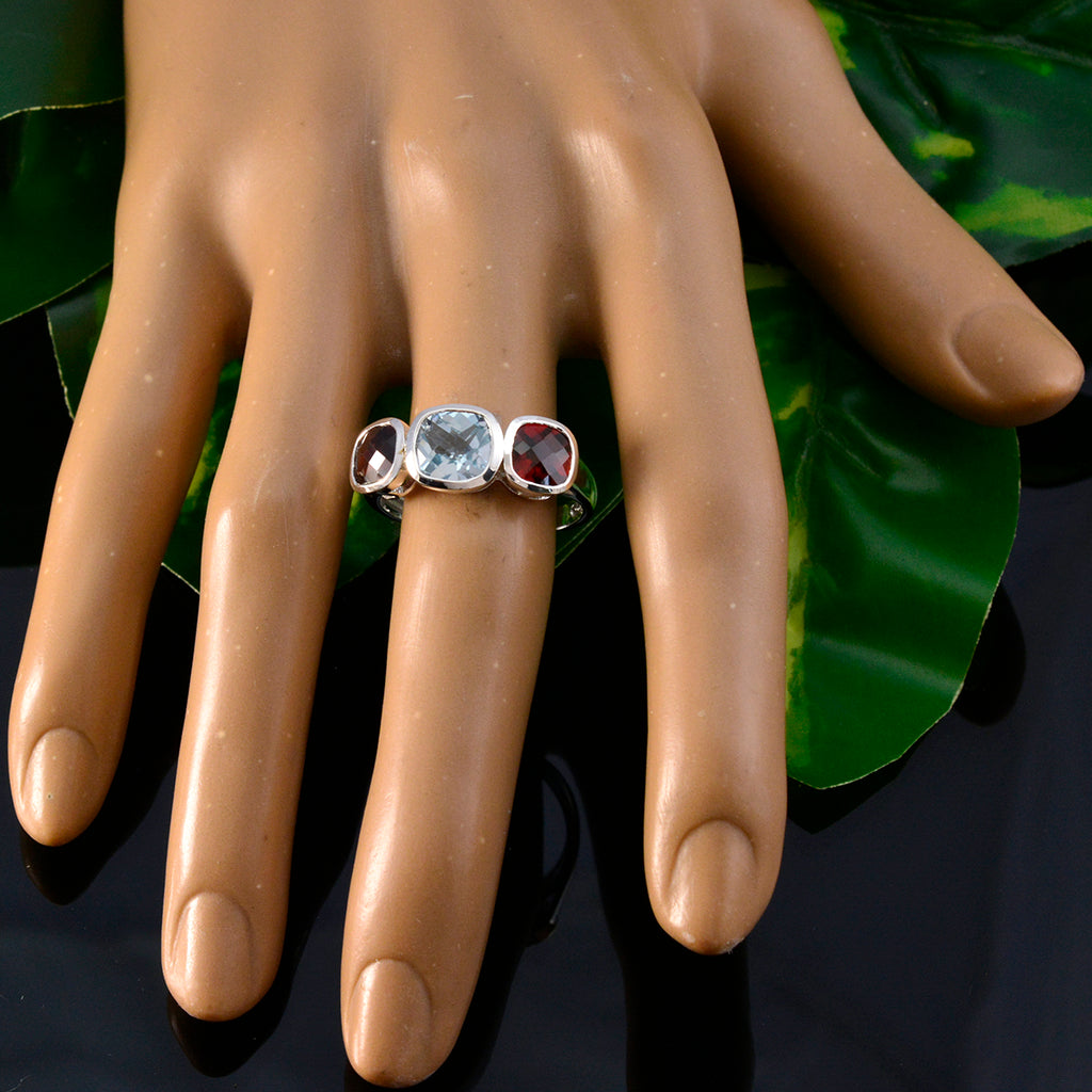 Multi Stone Trilogy French 92.5 Silver multicolor Gemstones Slim Sophisticated Ring Jewelry