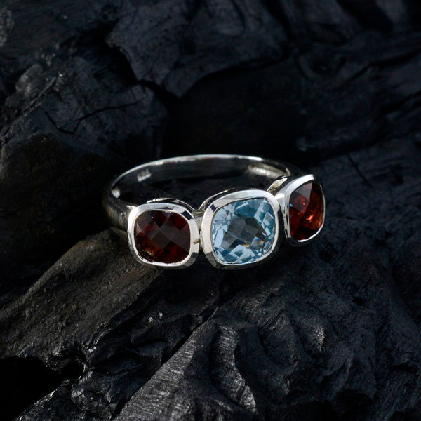 Multi Stone Trilogy French 92.5 Silver multicolor Gemstones Slim Sophisticated Ring Jewelry