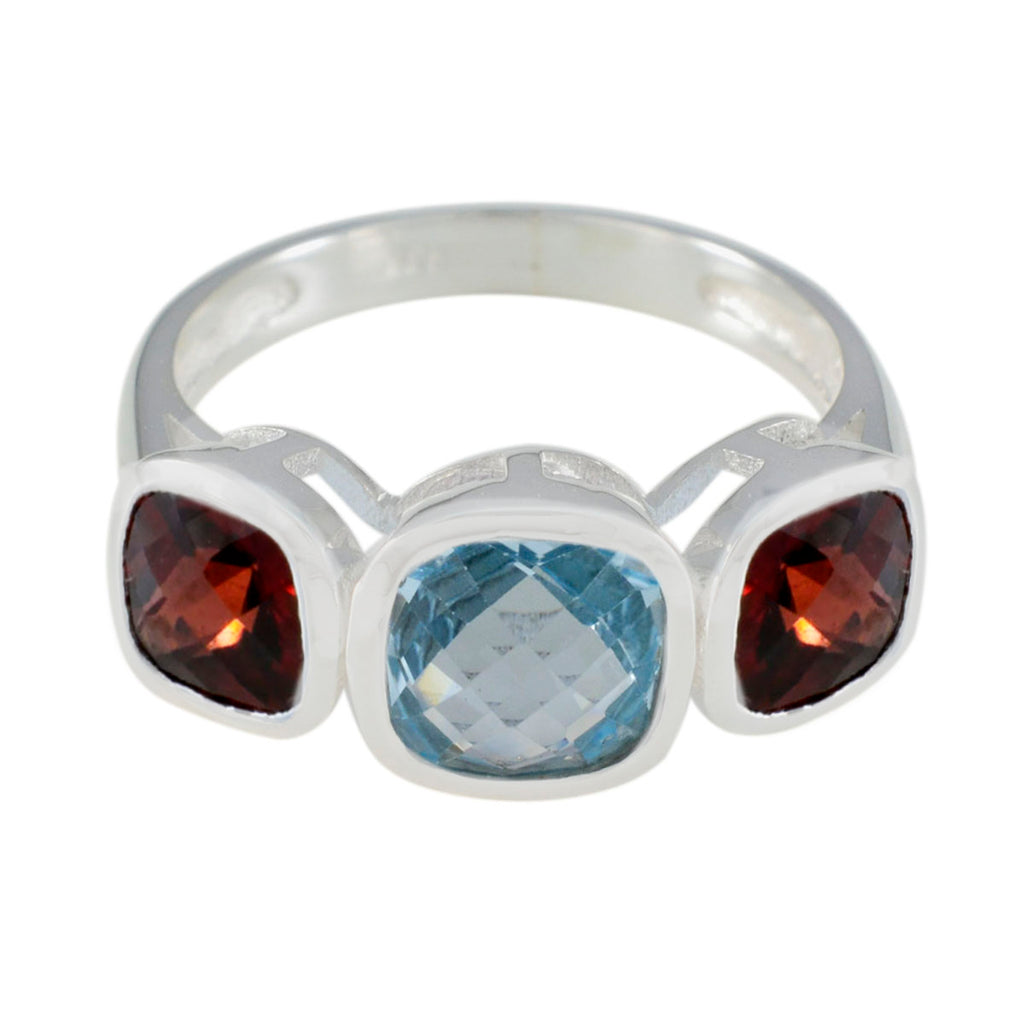 Multi Stone Trilogy French 92.5 Silver multicolor Gemstones Slim Sophisticated Ring Jewelry