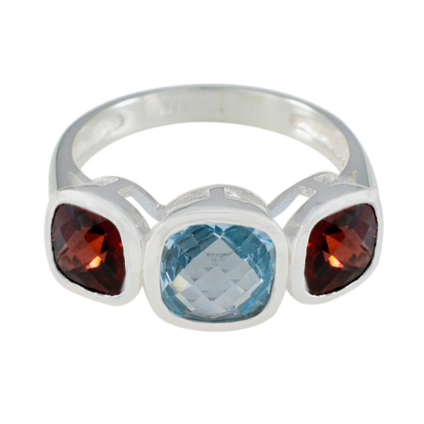 Multi Stone Trilogy French 92.5 Silver multicolor Gemstones Slim Sophisticated Ring Jewelry