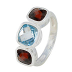 Multi Stone Trilogy French 92.5 Silver multicolor Gemstones Slim Sophisticated Ring Jewelry