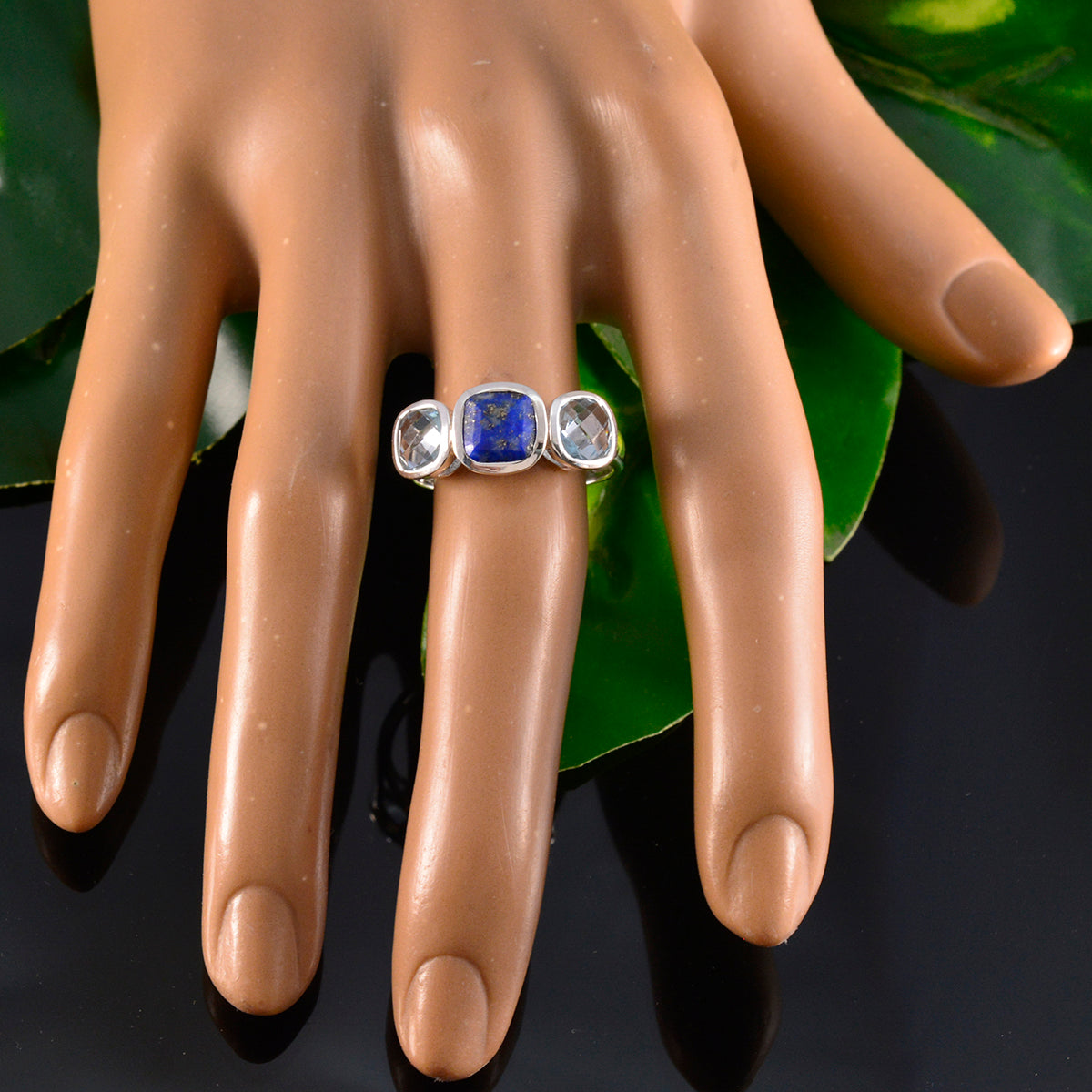 Multi Stone Trilogy African 925 Sterling Silver multicolor Gemstone Slim Graceful Ring Jewelry