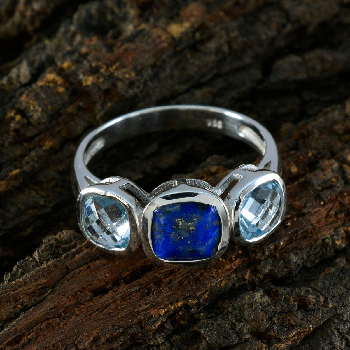 Multi Stone Trilogy African 925 Sterling Silver multicolor Gemstone Slim Graceful Ring Jewelry