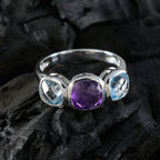 Multi Stone Trilogy Russian Silver multicolor Gemstones Slim Fairytale Ring Jewellery