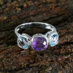 Multi Stone Trilogy Russian Silver multicolor Gemstones Slim Fairytale Ring Jewellery