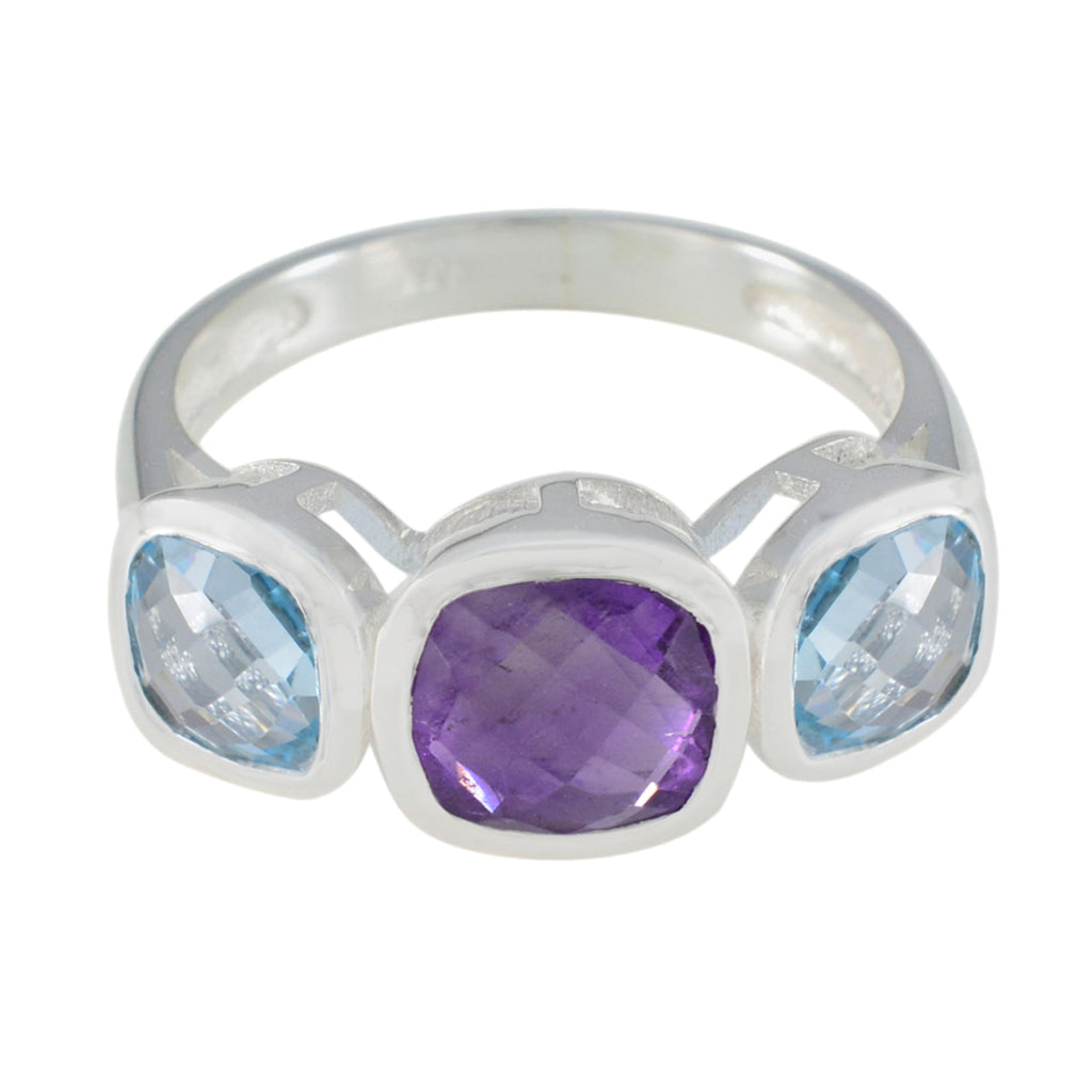 Multi Stone Trilogy Russian Silver multicolor Gemstones Slim Fairytale Ring Jewellery
